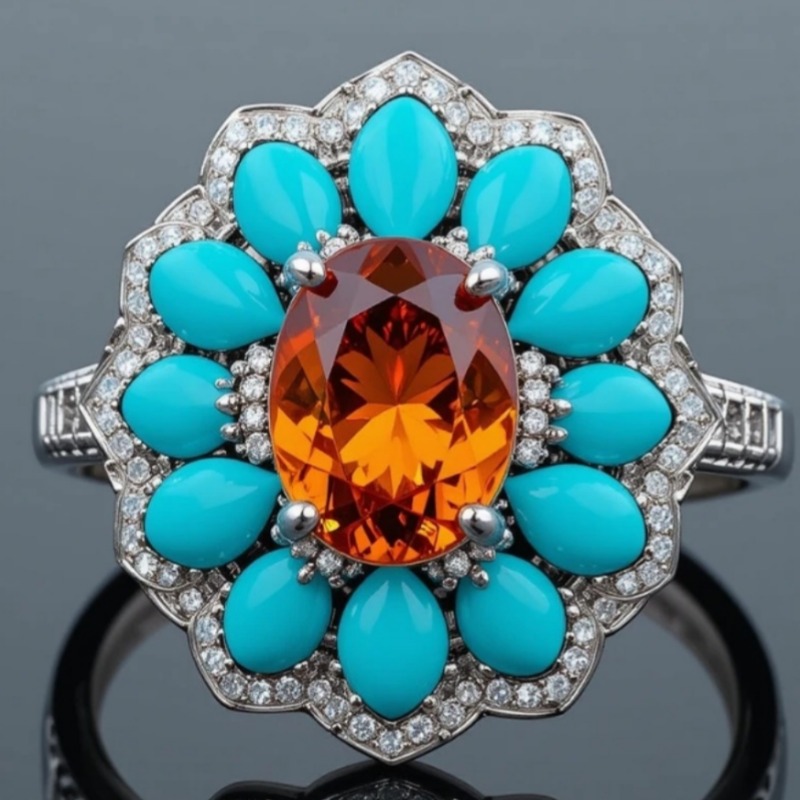 Ethnic Chic Fashion - Ethnic Style Synthetic Turquoise Shiny Floral