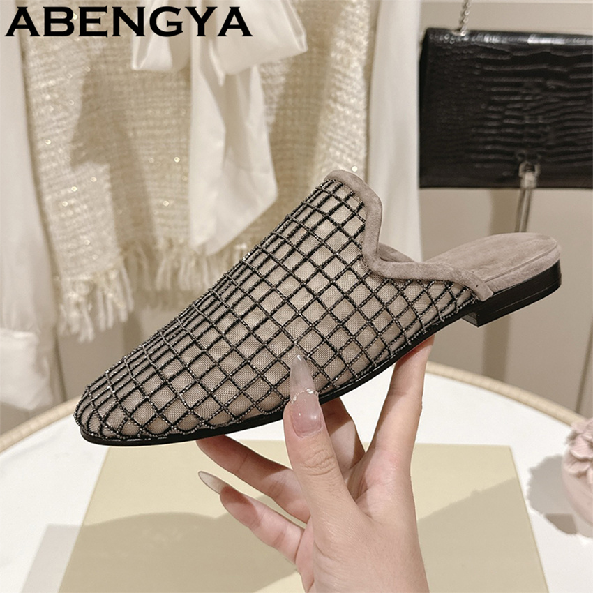 Ethnic Fashion Women - Shiny Lace Mesh Round Toe Flat