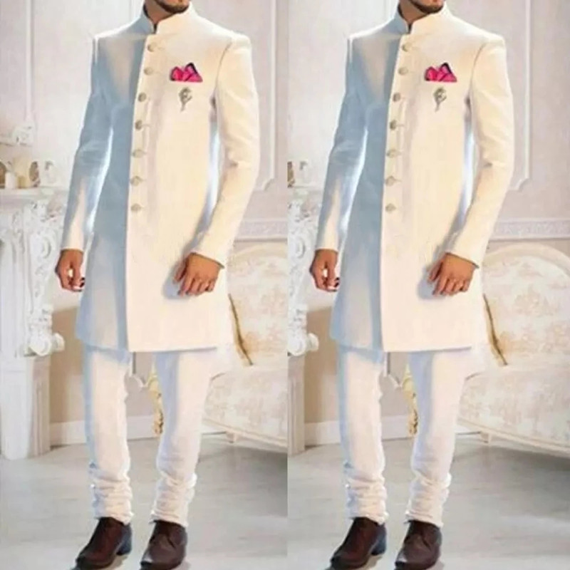 Ethnic Wear Men'S Fashion - Fashion Design White Stand Collar Single