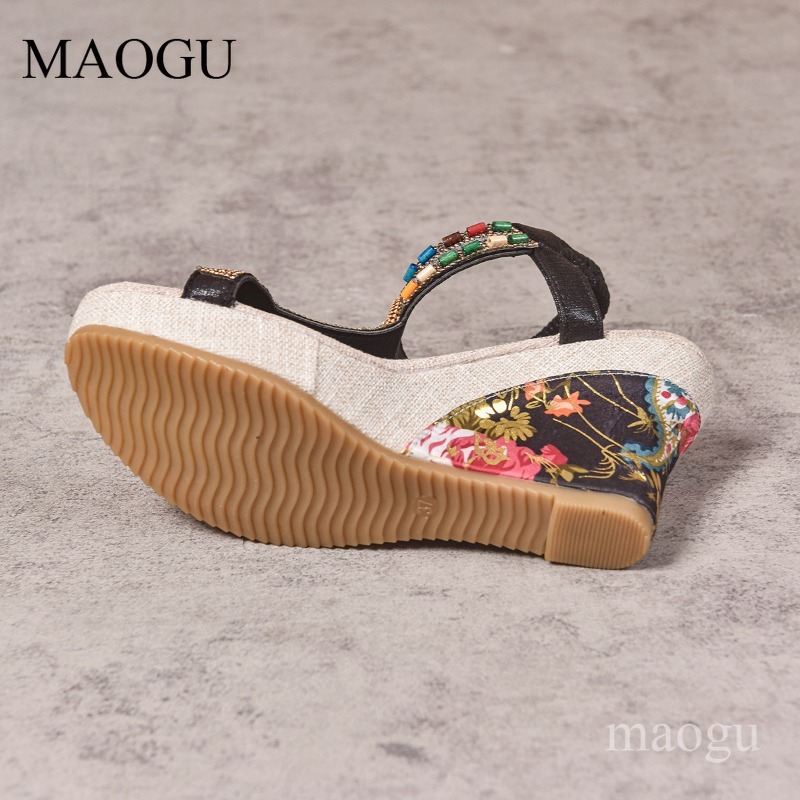 Boho Beaded Floral Wedge Sanda - Ethnic Fashion Women ulasan dan harga